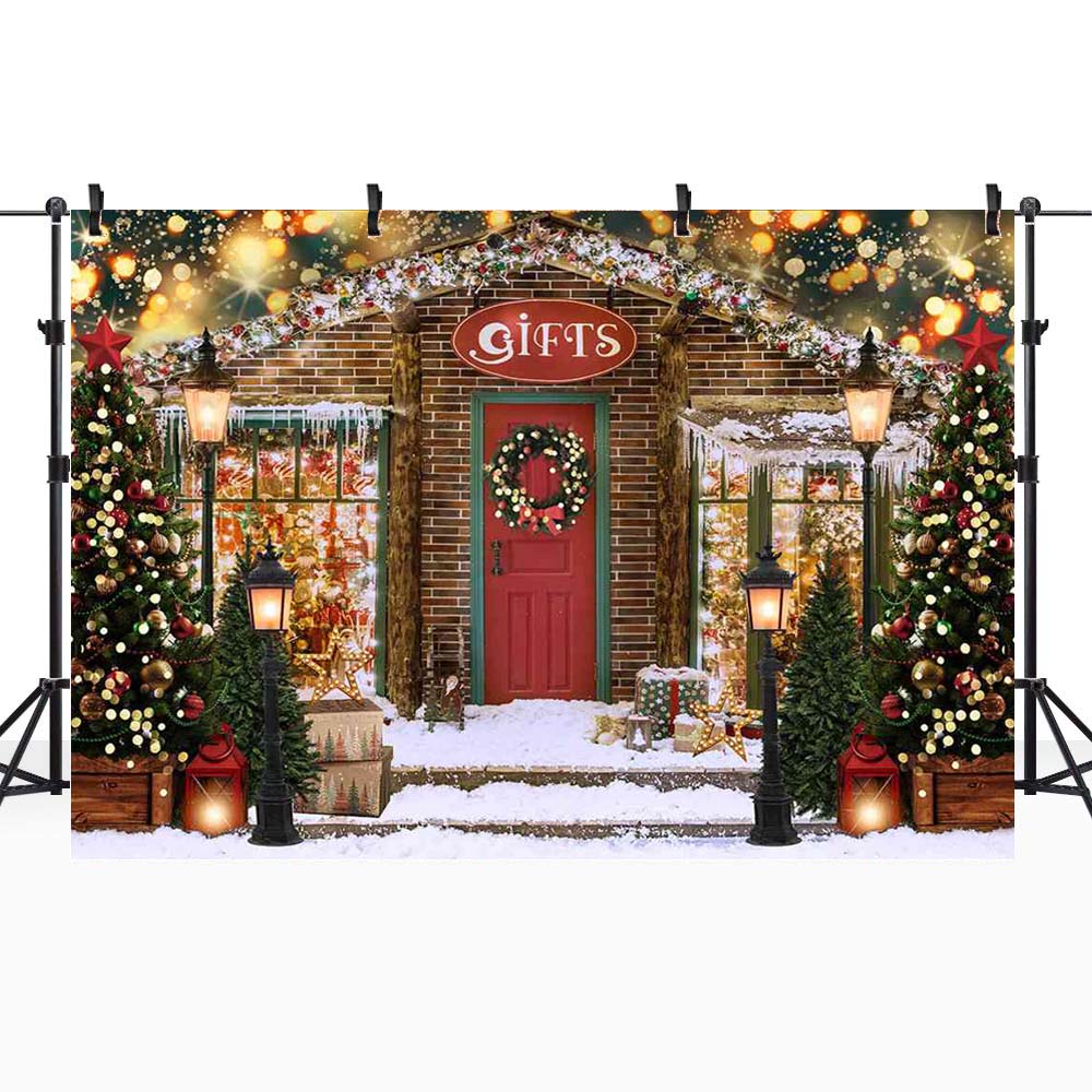 Christmas Party Backdrops Gifts House Photo Xmas Tree Snow Lights Child Portrait for Photography Background Photo Studio Props