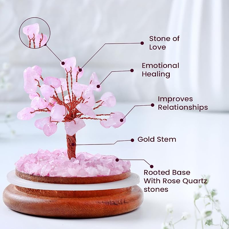 Astrotalk Rose Quartz Dome Crystal Tree | Nurture Bonds & Inner Peace | Feng Shui Items for Good Luck | Home Decor for L