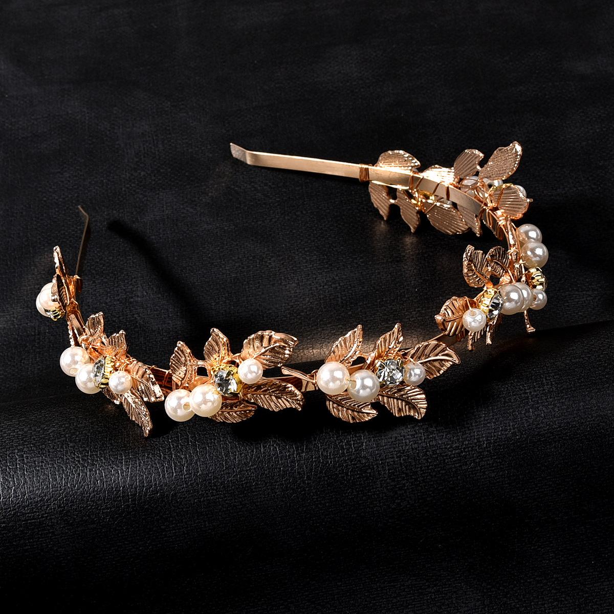Bride Wedding Hair Accessories Baroque Leaves Headband Barrettes Combination Set Factory Direct Sales