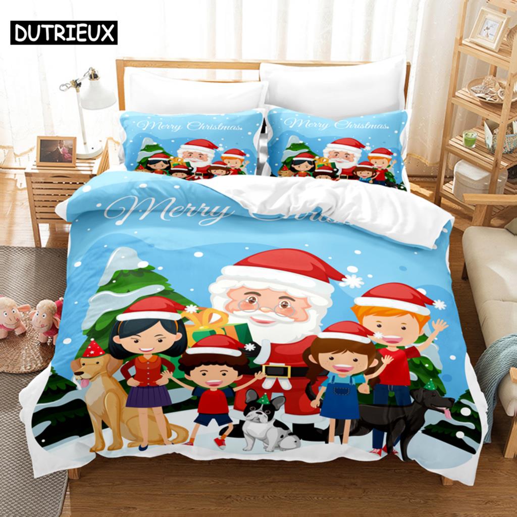 Blue Christmas Quilt Cover Kit Queen Size Size Luxury King Size Full Single Size Size Double Size Bed 3D Pattern Quilt Case Linen Pillowcase Single