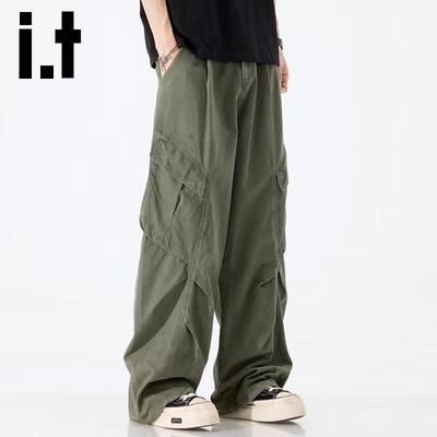 Izzue Men's Loose Fit Wide-Leg Cargo Pants
