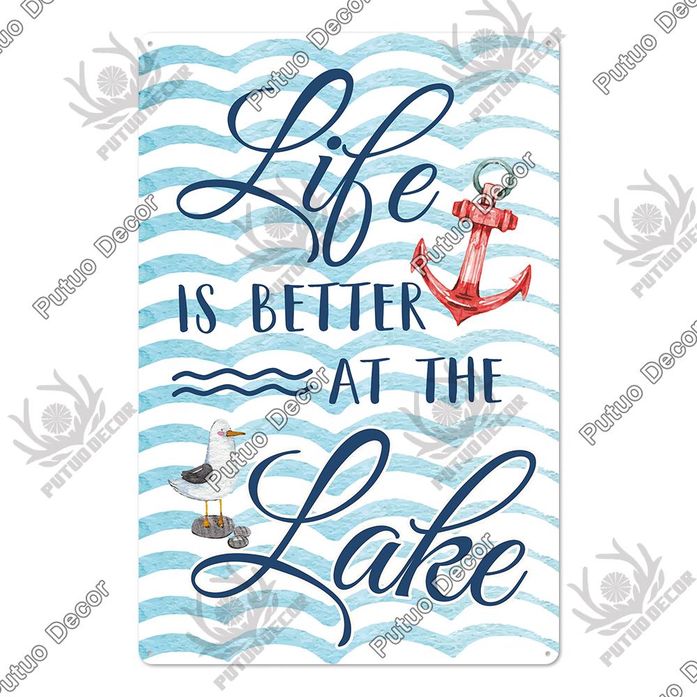 Putuo Decor Lake House Vintage Tin Signs Rustic Plaque Metal Plate Wall Art Decor for Living Room Kitchen and Entryway Posters