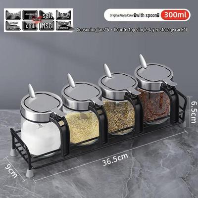 Ru Han Heat-Resistant Glass Seasoning Jar Set with Countertop Rack