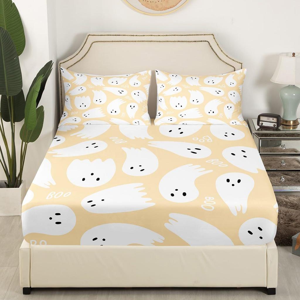 Halloween Ghost Pattern Bed Hat Three-Piece Digital Printing Bedding Bed Hat Three-Piece Set Children And Adults
