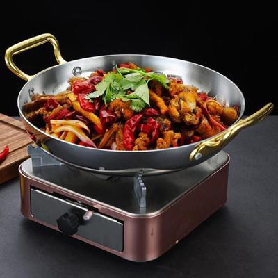 Garnek do ramen Uniwersalny Dwuuchwytowy Patelnia Paella ze Stali Nierdzewnej do Zupy Makaronu 24cm