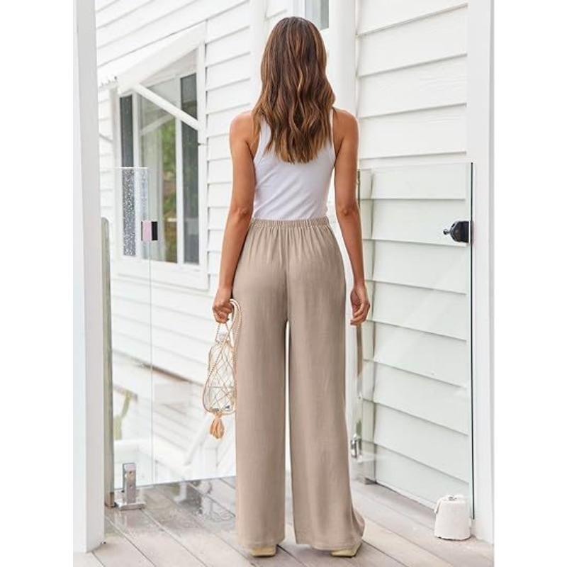 VEZFAA Women's Fashion Casual Solid Color Print High Waist Trousers Pants & Capris
