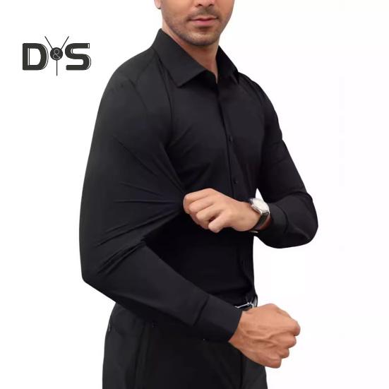 Men's Dress Shirt Long Sleeve Lapel Button Down Shirt Solid Color Formal Business Shirt for Work Dates Interviews Weddings
