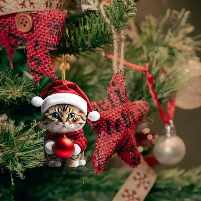 Acrylic Cat Design Ornaments Cartoon Pendant Charms for Keychain Bag Home Decoration Ideal Gift for Feline Fans On Christmas