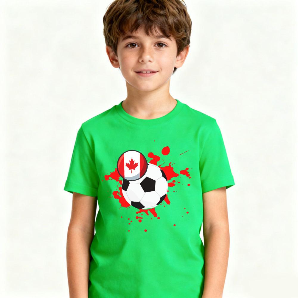 Canada Dual Soccer Ball Paint Splatter Graphic Tee Youth Soccer Fan Soccer Party Supplies Casual Shirt Boys and Girls Summer Top