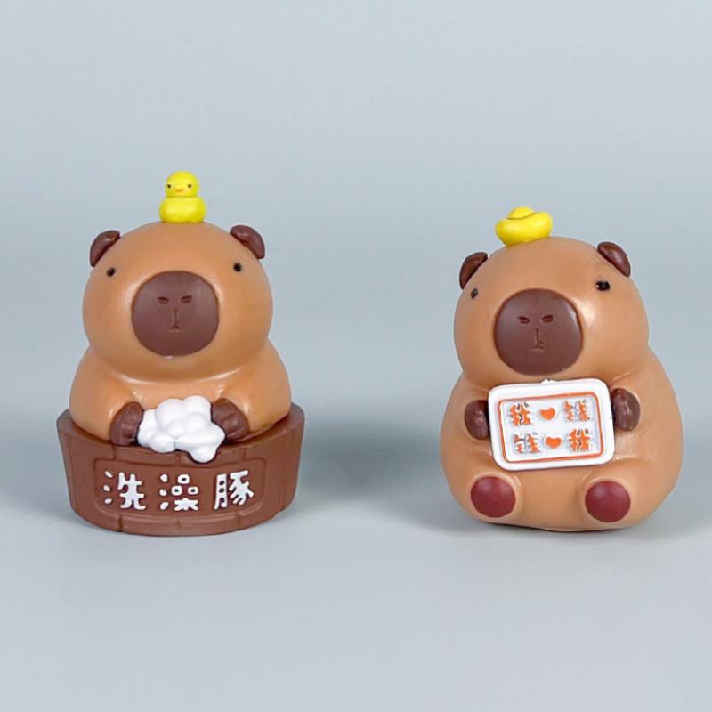 Cartoon Cute Bath Capybara Mini Model Ornament Set For Desktop Decoration