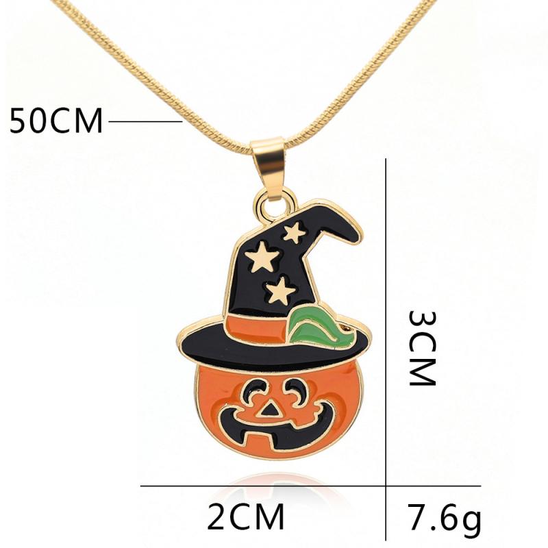 Halloween Ghost Witch Hat Pumpkin Earrings Enamel Necklace Set Drop Oil Process Cartoon Jewelry Festival Gift Accessory