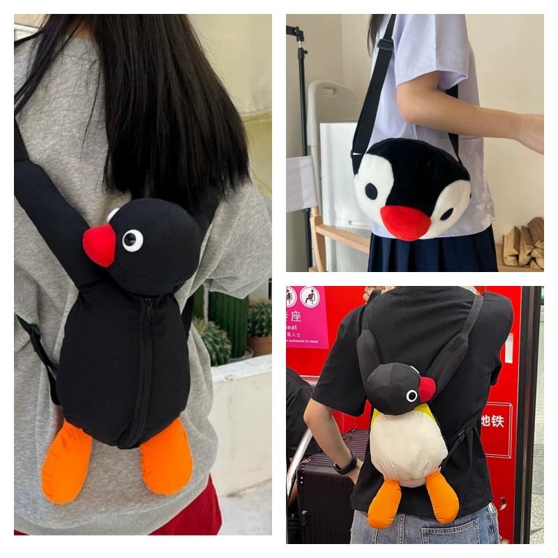 Zaini Peluche Pingu Carini Borsa Scuola Pinguino Cartone Animato Kawaii Versatile Bambola Moda Borsa a Spalla Borse per Pendolari Viaggio Regalo per Bambini