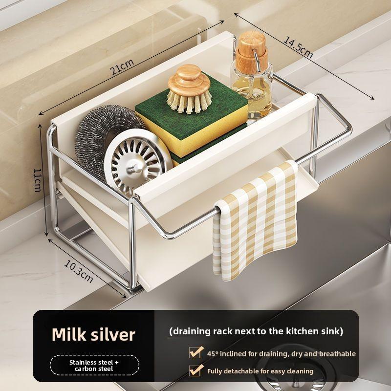 Stainless Steel Kitchen Sink Drain Rack With Water Drainage And No Installation For Home Use