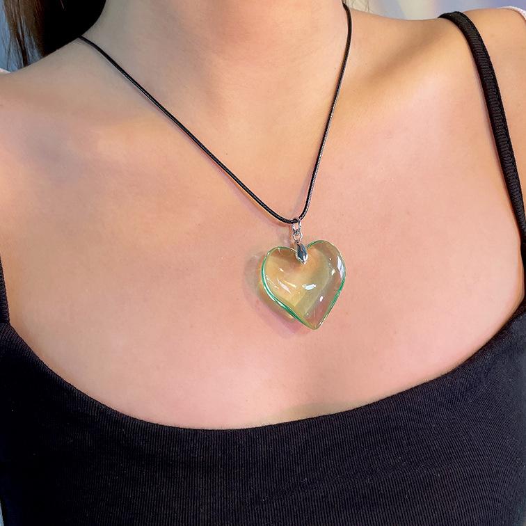 6 Colors Hip Hop Colorful Love Heart Pendant Necklace Women Punk Silver Color Beads Chain Grunge Jewelry Accessories Steampunk