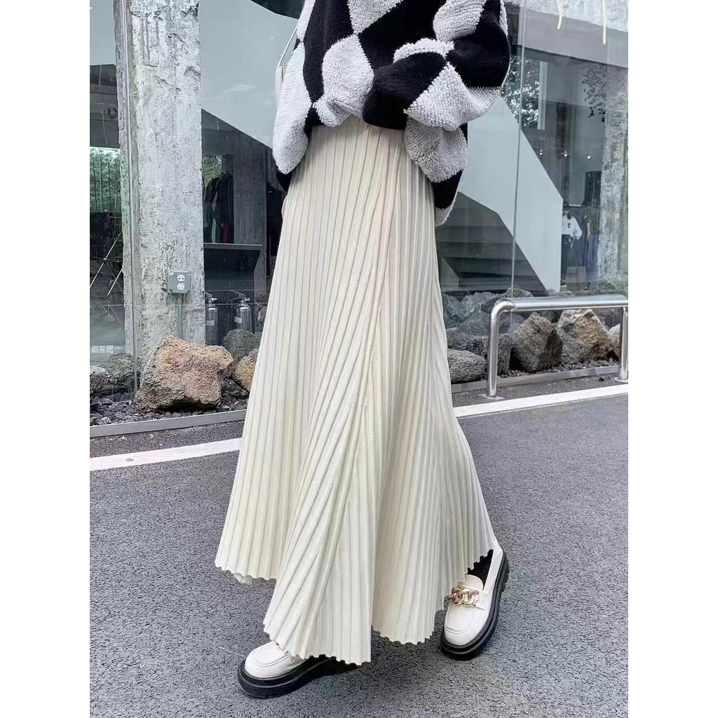 

Qooth Knit Midi Skirt for Women Simple Solid Color Stretch Pencil Skirt Essential Fall Winter Skirt QT2798