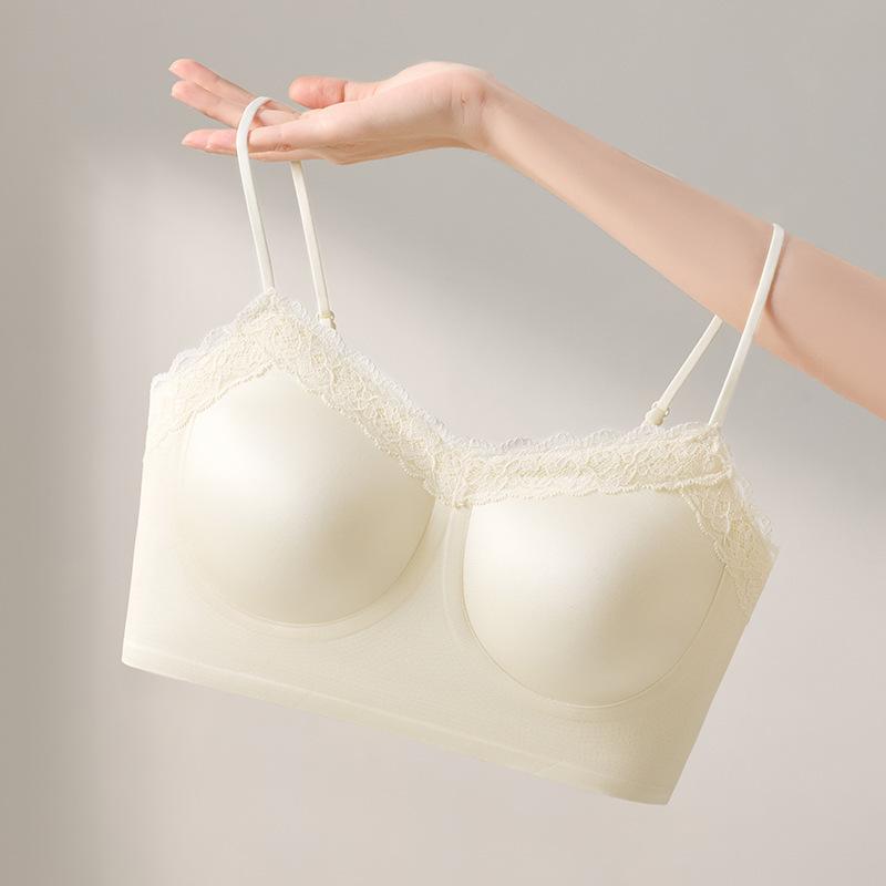 New Seamless Satin Lace Beautiful Back Suspender Underwear Women's Thin Shoulder Straps with Small Breasts Gathering Comfortable Vest Bra
