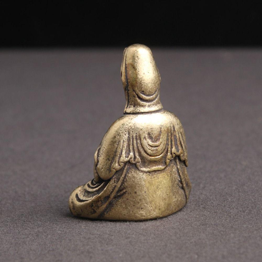Mini Guanyin Buddha Statue Meditate Brass Buddha Ornament GuanYin Bodhisattva Ornament  Toy Gift