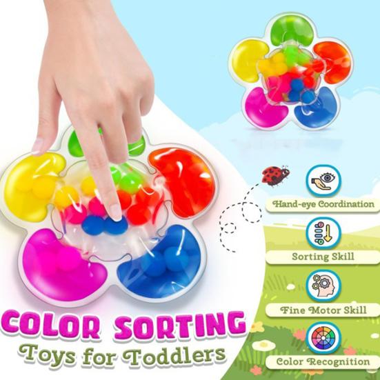 Kids Color Sorting Sensory Toy Fine Motor Skills Portable Toddlers Color Learning Educational Colorful Rubber Beads Squeeze Matching Game
