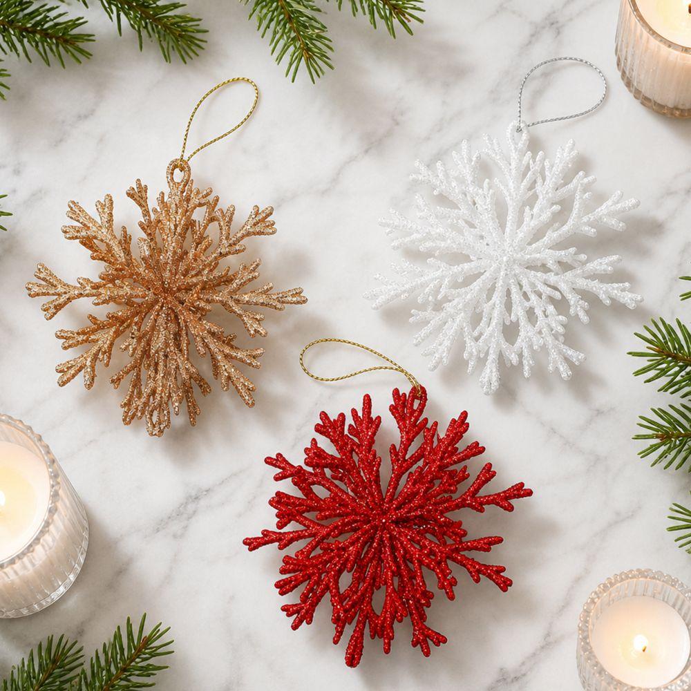 Glitter Finish Snowflake Hanging Ornament 3D Design Glitter Snowflake Decoration Home Decor