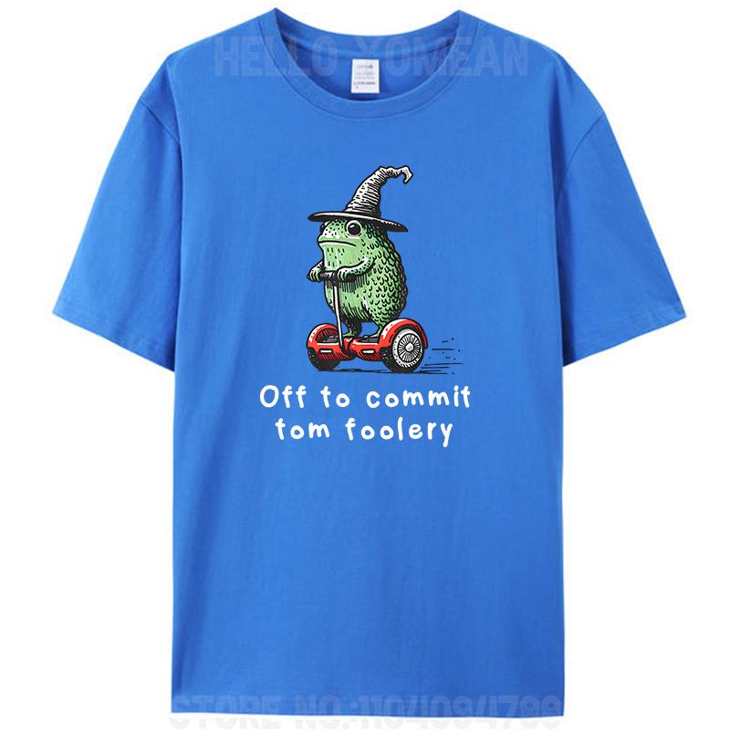 Off To Commit Tom Foolery Frog Whimsical Frog Wizard Meme Women Men's 100% Cotton T-Shirt Graphic Tee Shirts Tops Novelty Gifts