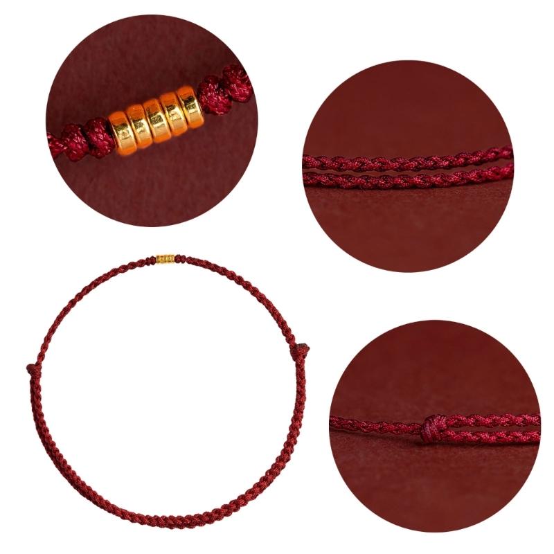 Handcraft Lucky Red Rope Bracelet with Gold Beads Adjustable Length Handchain Bracelets for Women Wrist Wrap Bracelets