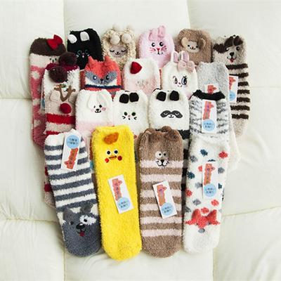 With Tapered Box Fuzzy Cozy Animal Embroidery Hosiery Ankle Towel Winter Warm Floor Thicken Socks