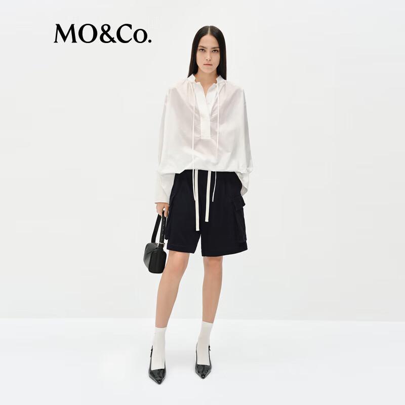 MO&Co. Stand Collar Pleated Dropped Shoulder Shirt