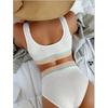 Women S Solid Color Split Bikini High Waist Swimsuit For Beach Vacation