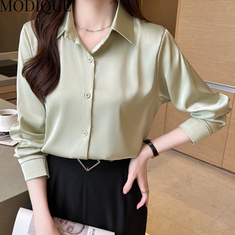 MODIQUE Spring Summer Plus Size Women Loose Casual Office Cotton Linen Chiffon Solid Color Blouse Shirts Lady Basics Oversize V-Neck Long Sleeve Coats