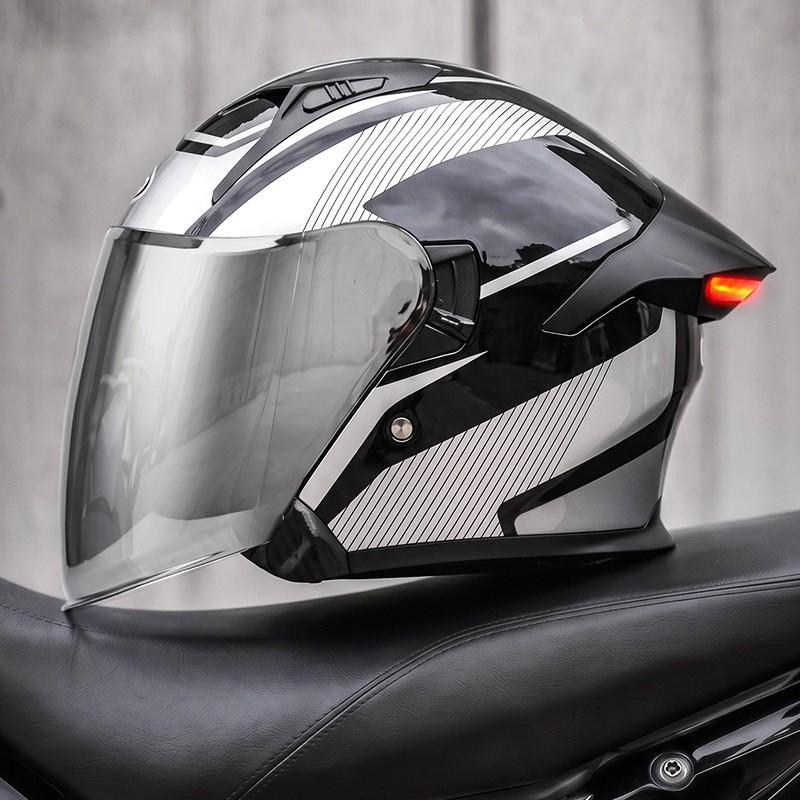 Smart LED Tail Light Motorcycle Helmet 3/4 Open Face ABS Full Protection Universal Fit Men Women