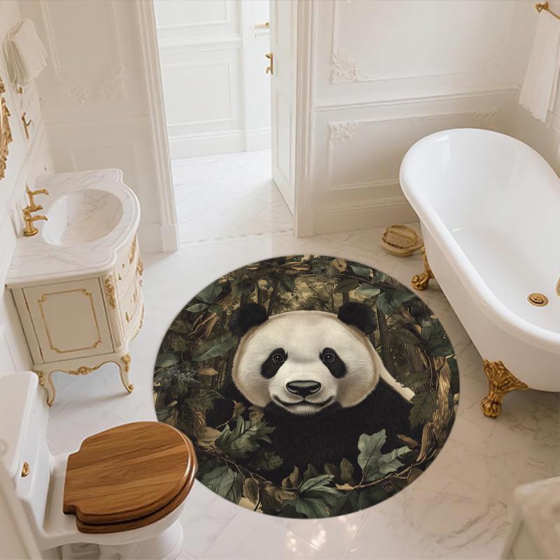 Panda and Grassland Pattern Round rug,Carpet Rug for Living Room Bedroom Sofa Playroom Decor,Non-slip Floor Mat,Holiday Gifts and Birthday Gifts