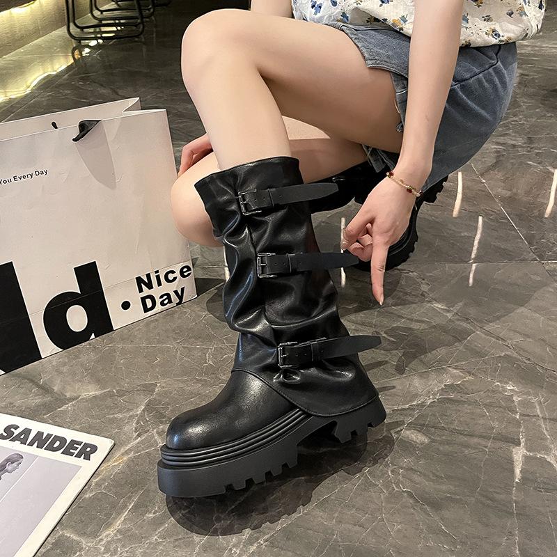 New Women's Western Boots British Retro Leather Look Senior Sense of Fashion Versatile Not Tired Feet Comfortable Shoes