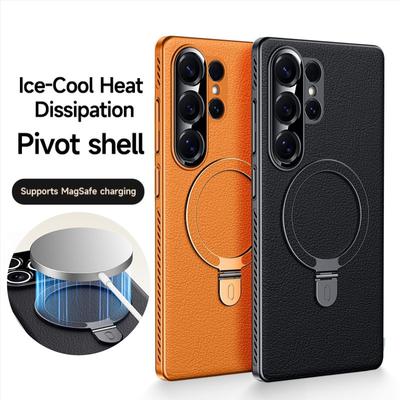 Case For SamSung S25 Ultra PU Leather Magnetic Ring Holder Shockproof Wireless Charging Case For S25Ultra S24Ultra Bracket Bumper Shell