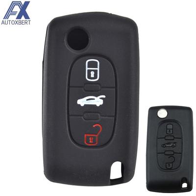 Silicone 3 Button Flip Key Case Remoter Cover Key Fob Pocket For PEUGEOT 107 307 308 406-408