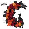 Halloween Wreath for Front Door Black Cat Moon Wreath, Gothic Crescent with Artificial Fall Rose Flowers Home Porch Wall Decor Floral