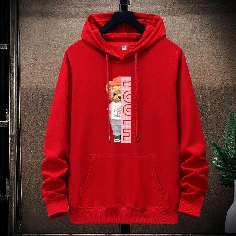 QICED Autumn Thin Section Hooded Printed Sweater Trend Fashion Men's Casual Comfortable Pullover Tops