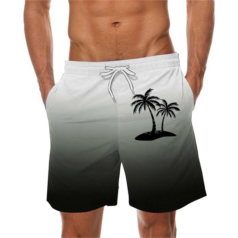 Gradient Color Palm Tree Pattern Beach Shorts Men 3d Printed Tropical Plants Swimming Trunk Summer Hawaiian Holiday Board Shorts