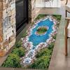 2D Forest Path Runner Rug Sunlit Woodland Floral Path Print Non-Slip Hallway Rug Nature Serene Botanical Garden Themed Floor Mat