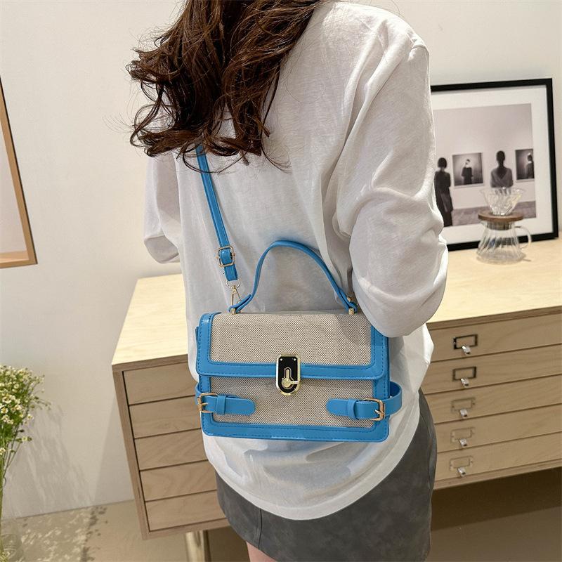 NEW Luxury Designer Lock Straw and PU Leather Patchwork Women's Handbag Retro Crossbody Bag Flap Tote