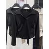 Retro Polo Lapel Long-sleeved T-shirt for Women Early Autumn New Design V-neck Slim Pleated Waist Bottoming Top