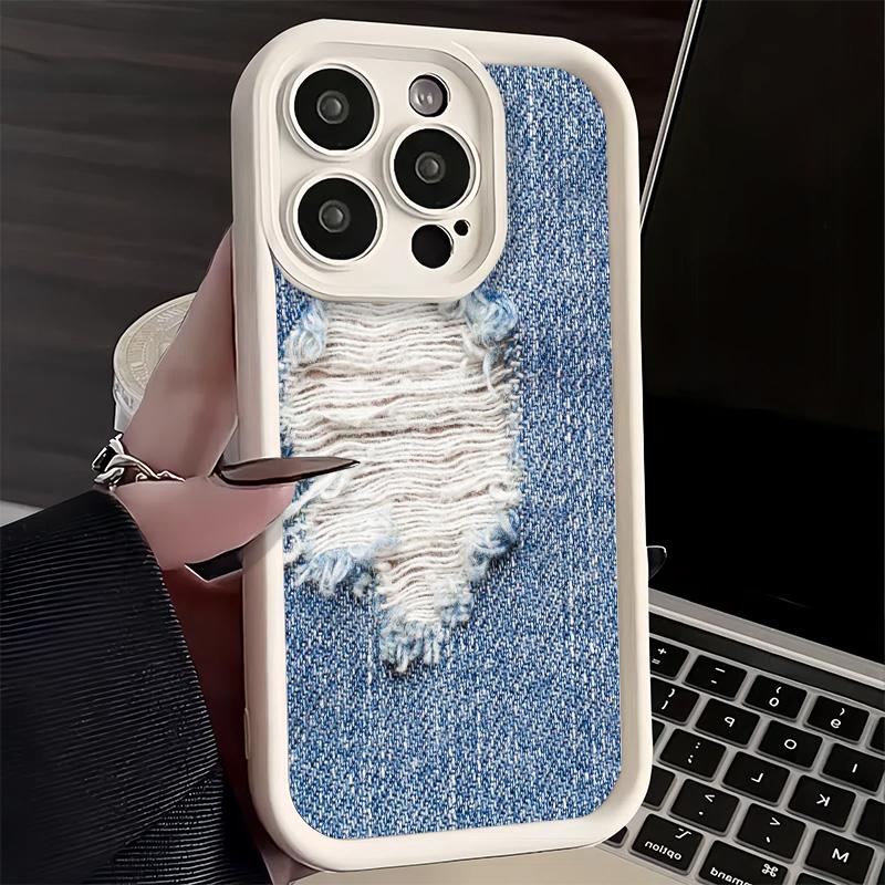 Phone Case for iPhone 17 Air 16E 15 16 Pro Max Retro Denim Pattern Cover 14 Plus 13 12 Mini Soft Shell Silicone Fundas