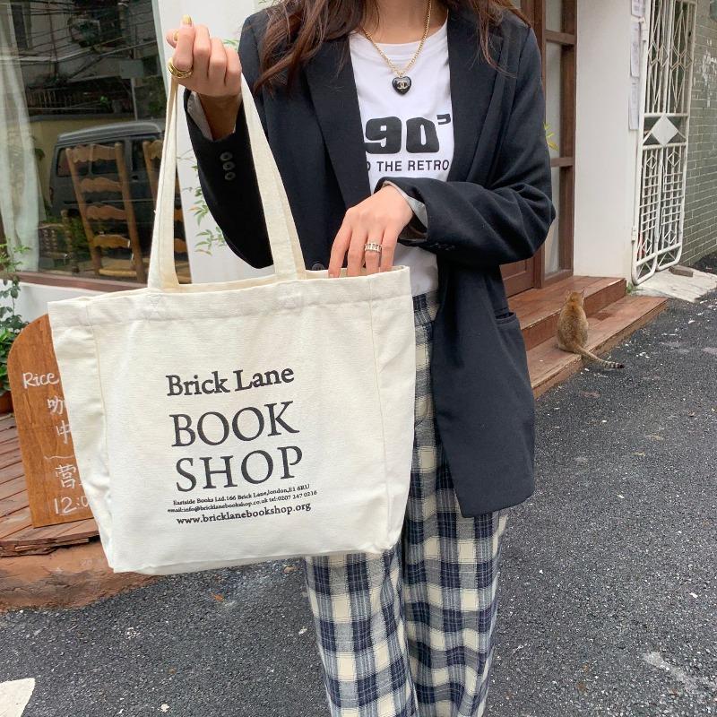 

Printed shoulder bag simple girl student tote bag large capacity canvas bag tote bag women бежевый