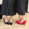 Pesstwei Spring Sexy High Heel Pointed-Toe Wedge Heel Women's Leather Shoes  Silver Red Wedding and Banquet Shoes Size 40