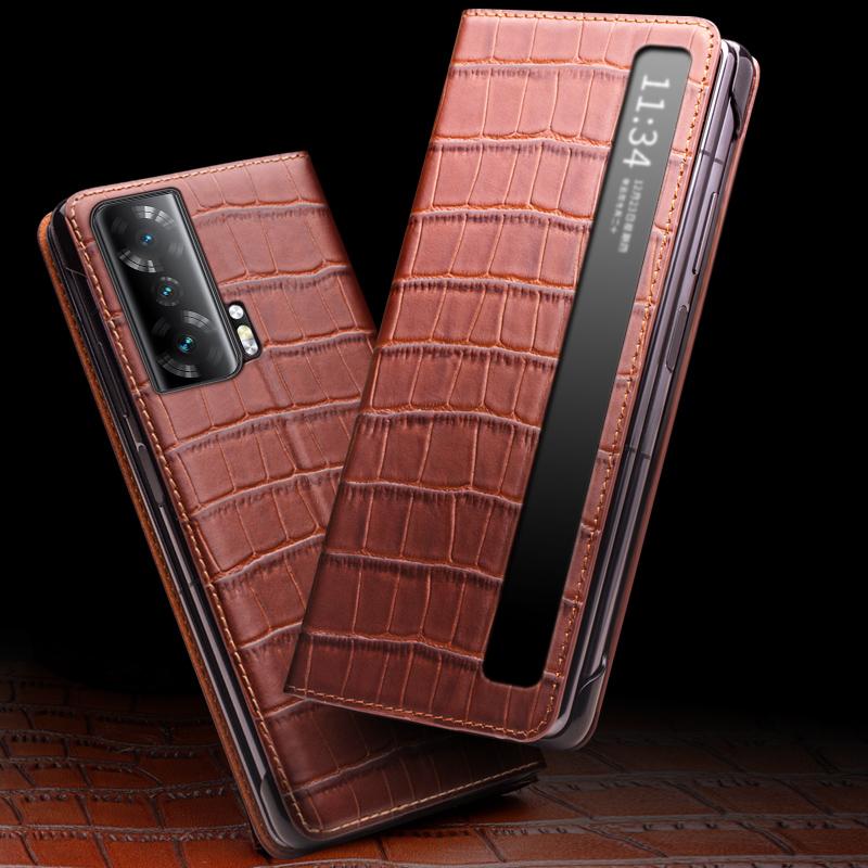 QIALINO For Honor Magic Vs 5G Case Smart View Window Genuine Cow Leather Phone Cover