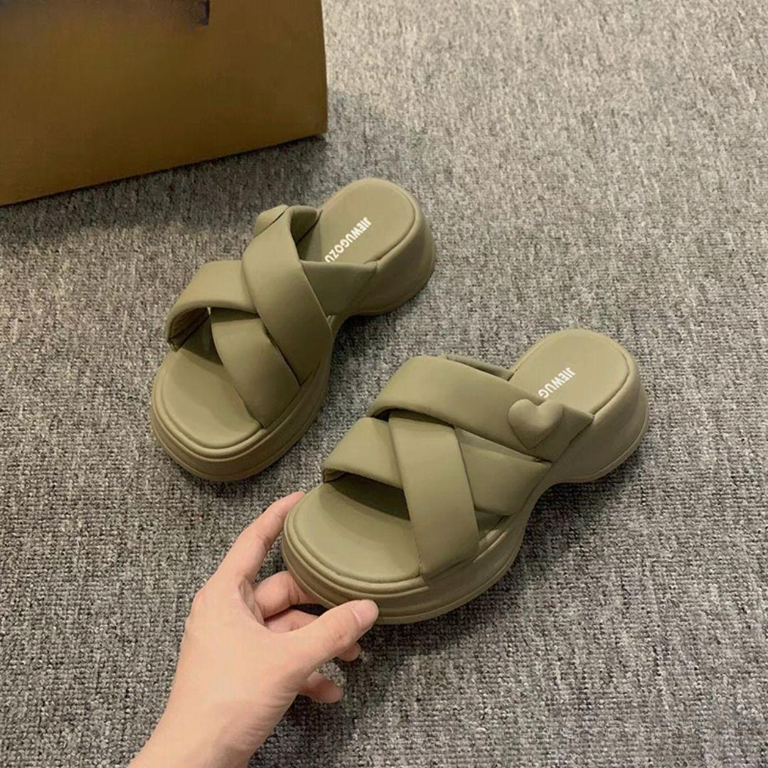 

Тапочки Носить Лето Женская Новая Мода Ретро Удобная Платформа Пляжная Обувь 40 оливковый