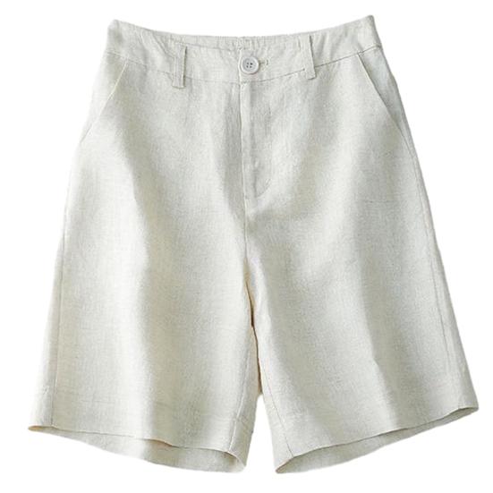 Women Summer Shorts Pocket Breathable Solid Color Straight Knee Length Daily Wear Loose High Waist Wide Leg Lady Shorts Female Clothes