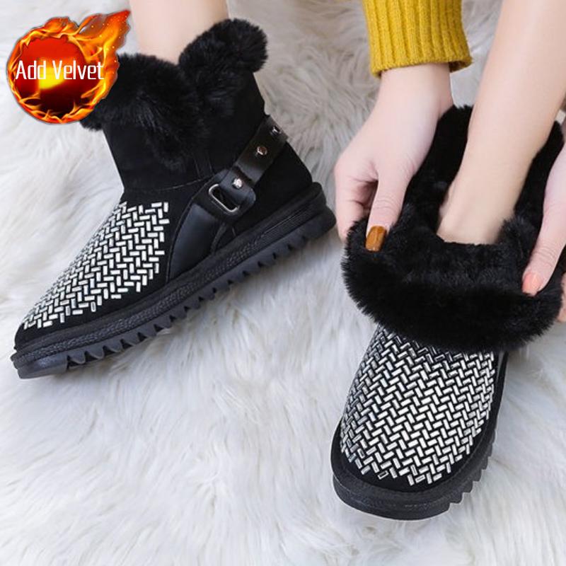 Fashion Winter Plush Rhinestone Round Toe Woman Shoes Trend 2025 Work Snow Boots for Women Designer Luxury On Promotion Y2k Goth Ankle