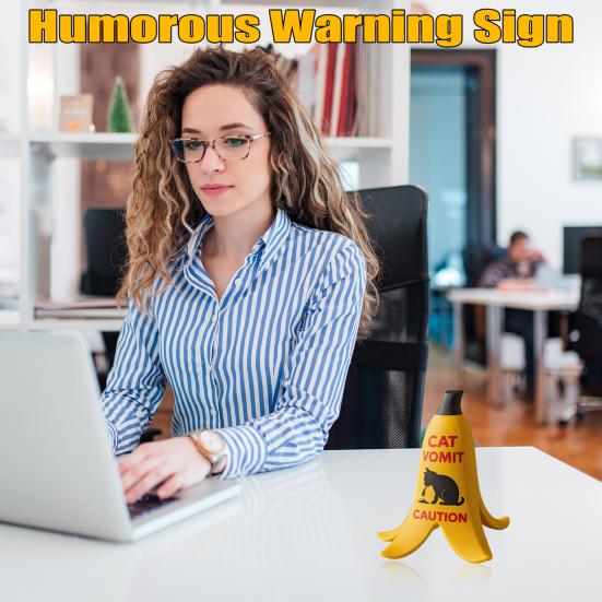 1/2/3Pcs Cat Vomit Caution Sign Banana Peel Cat Vomit Warning Sign Home Office Mini Table Sign Humorous Decoration Animal Lovers Gift