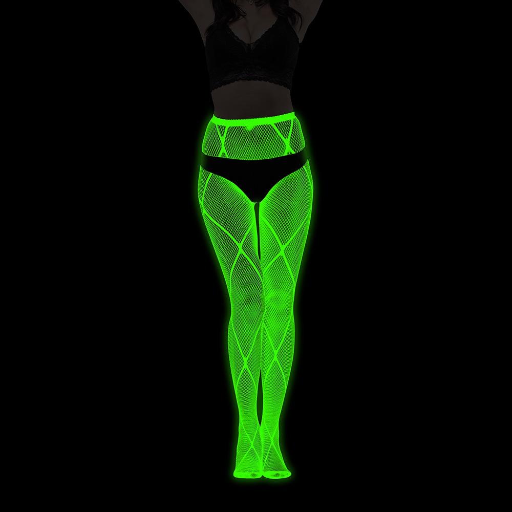 Fashion Spandex Glow In The Dark Stockings Fishnet Nylon Noctilucent Stockings Noctilucent Shiny Pantyhose Women