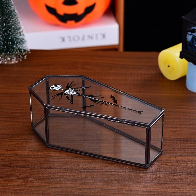 Gothic Black Glass Jewelry Box Coffin Trinket Holder Small Display Case Gift Boxes Decorative Storage Box Halloween Candy Box